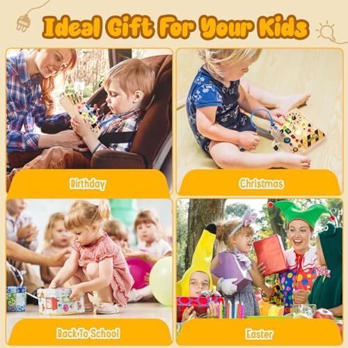 Hoarosall Montessori toys Clock Wooden Busy Board with 11 LED Light switches, Tooddler Toys Sensory Toys Travel Toys for 1+ Year Old Baby and Toddler Image