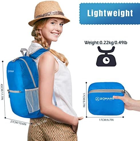 کوله‌پشتی کوچک قابل بسته‌بندی ZOMAKE 20L، کوله‌پشتی کوچک تاشو پیاده‌روی - کیف مسافرتی کوله‌پشتی ضد آب جیبی برای کمپینگ ورزشی مردانه در فضای باز، زنان، مدرسه راهپیمایی، سفر با دوچرخه Image