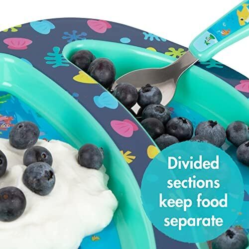 The First Years Baby Shark 4-Piece Toddler Mealtime Feeding Set with Dishwasher Safe Bowl, Plate, Fork & Spoon Image