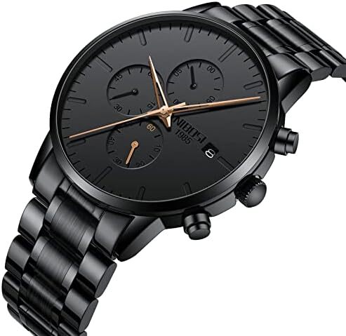 ساعت‌های مردانه NIBOSI ساعت‌های مینیمالیستی آنالوگ مشکی ساعت‌های مردانه تجاری کرنوگراف ساعت‌های مچی معمولی نظامی ساعت‌های مچی استیل ضد زنگ تاریخ Image