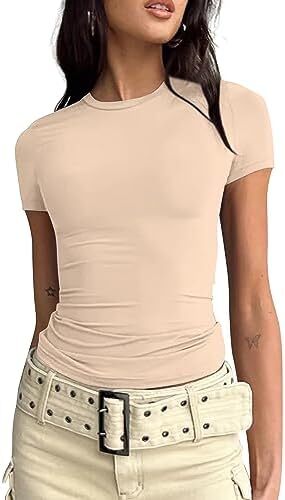 تی شرت آستین کوتاه تمرینی تیشرت یقه گرد زنانه بیگرام باریک و باریک Image