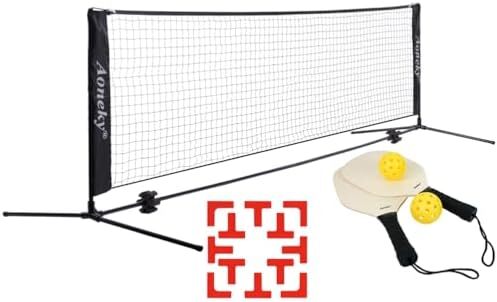 ست تور مینی تنیس Aoneky 10ft/18ft، پایه قاب فلزی و توری نایلونی قوی - تور بدمینتون تنیس قابل حمل PikckleBall برای کودکان و نوجوانان جوان 3M 6M در فضای باز Image