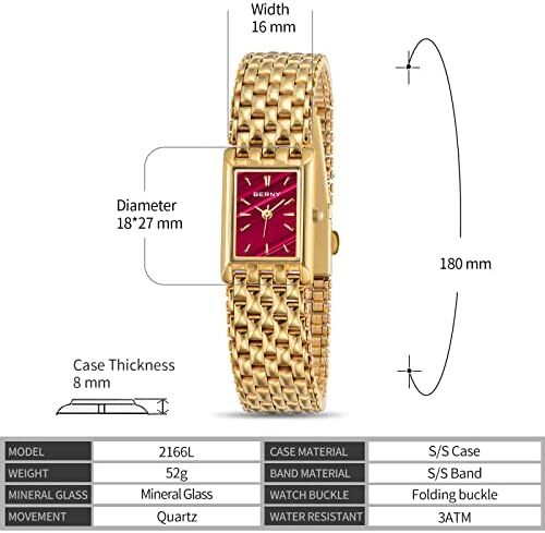 ساعت‌های طلایی BERNY برای زنان ساعت‌های مچی کوارتز زنانه به‌روزرسانی‌شده ساعت‌های مچی زنانه از جنس استیل ضد زنگ ساعت طلایی کوچک زنانه ابزارهای دستبند مد روز لوکس شامل Image