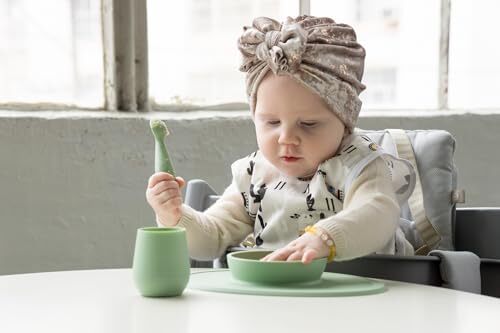 ست غذای اول ezpz (نیلی) - ست تغذیه نوزاد ۱۰۰% سیلیکونی با زیرپایه، لیوان آموزشی و قاشق برای غذاهای اولیه + تغذیه خودرهبری نوزاد - مناسب برای ۴ ماه به بالا