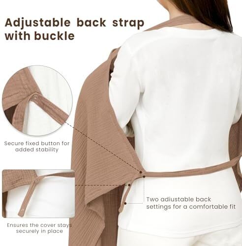 پوشش شیردهی کنسی موسلین برای شیردهی نوزاد، پوشش شیردهی ۱۰۰٪ نخی قابل تنفس با حلقه سخت برای پیشبند شیردهی مادر، چندمنظوره برای صندلی خودرو، قهوه‌ای (BRJ05) Image