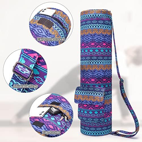 کیسه تشک یوگا AROME، کیسه حمل حصیر ضد آب کیسه یوگا برای ورزش زنان، کیف یوگا با زیپ کامل با 2 جیب چند منظوره برای 1/4 اینچ 1/3 اینچ 2/5 اینچ ضخیم تشک یوگا Image