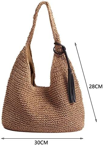 کیف دستی حصیری با ظرفیت بزرگ Aktudy، کیف دستی شانه ای توخالی برای زنان کیف ساحلی مسافرتی تابستانی Image