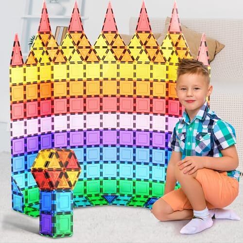 PicassoTiles 100Pc Set 100pc Magnet Building Tiles بلوک های ساختمانی سه بعدی مغناطیسی شفاف تابلوهای ساخت و ساز، خلاقیت فراتر از تصور، الهام بخش، تفریحی، آموزشی متعارف Image