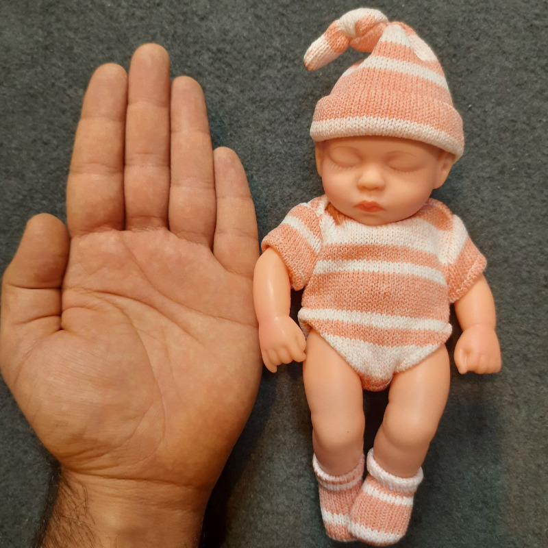 عروسک سیلیکونی وینیل واقعی ۱۹ سانتی با لباس راه راه صورتی رنگ Image