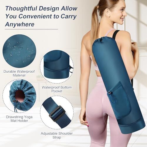کیسه تشک یوگا گردنفتات با بطری آب، جا متحرک یوگا با بند کامل با بند قابل تنظیم نگهدارنده تشک یوگا با کیسه های یوگا ضد آب جیبی برای زنان مردانه Image
