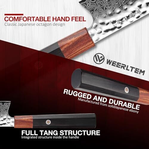 WEERLTEM Damascus Chef Knife, Upgraded 8 Inch Professional VG10 Damascus steel Japanese Kiritsuke Knife, Ultra Sharp 67-Layer Damascus Kitchen Knife with Octagonal Red Sandalwood Handle & Gift Box Image