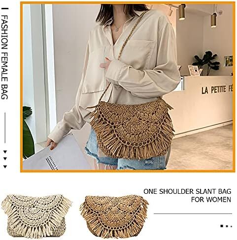 کیف دستی حصیری با ظرفیت بزرگ Aktudy، کیف دستی شانه ای توخالی برای زنان کیف ساحلی مسافرتی تابستانی Image