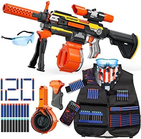 مسلسل خودکار Toy Guns با کیت جلیقه تاکتیکی - تفنگ تک تیرانداز اسباب بازی با دو پایه - گیره مجله درام و 120 دارت - اسباب بازی اسلحه فوم برای پسران 8-12 کودک بزرگسال هدایای کریسمس تولد