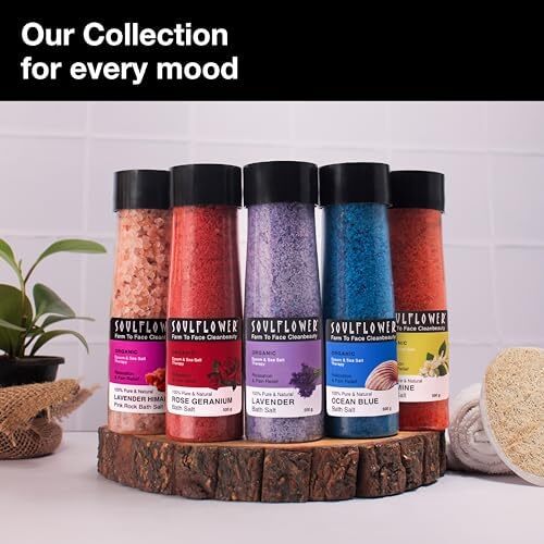 نمک حمام اسطوخودوس Soulflower برای خیساندن با اسانس اسطوخودوس برای زنان مردان، نمک دریایی 100٪ غنی از مواد معدنی، اسپا بدن و پا، ست هدیه ایده آل برای مردان، 500 گرم / 18 اونس Image