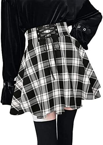 دامن های کوتاه چهارخانه گوتیک IDEALSANXUN برای دامن های چهارخانه کمر بلند زنانه Image