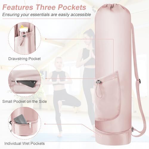 کیسه تشک یوگا گردنفتات با بطری آب، جا متحرک یوگا با بند کامل با بند قابل تنظیم نگهدارنده تشک یوگا با کیسه های یوگا ضد آب جیبی برای زنان مردانه Image