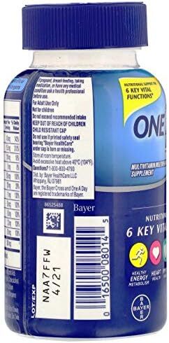 بایر وان ا دی، مولتی ویتامین مردانه، مواد معدنی، مکمل با ویتامین A، ویتامین C، ویتامین D، ویتامین E و روی برای حمایت از سلامت ایمنی، B12، کلسیم و بیشتر، 200 قرص Image