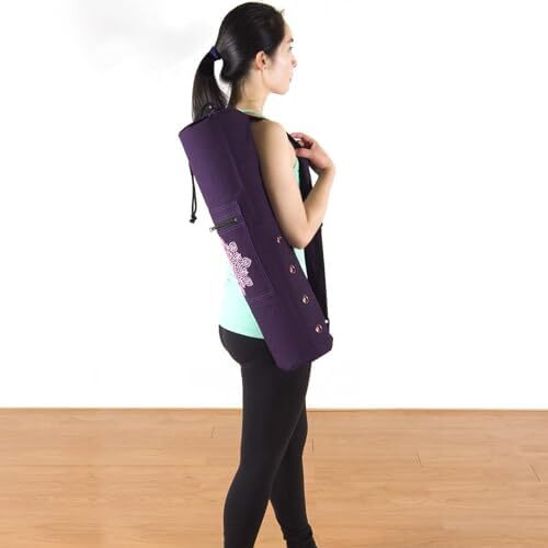 کیف تشک یوگا قابل حمل Tokaneit، کیف تشک یوگا، کوله پشتی تشک یوگا تنفسی، کیف نگهداری تشک یوگا، کوله پشتی تشک یوگا ساخته شده از بوم، کیف مت یوگا مقاوم در برابر سایش، بنفش Image