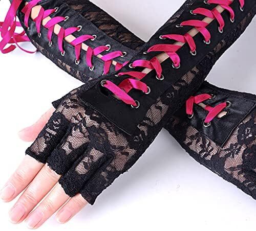 دستکش زنانه بدون انگشت JISEN با آرنج بند استیمپانک گرم کننده بازو Image