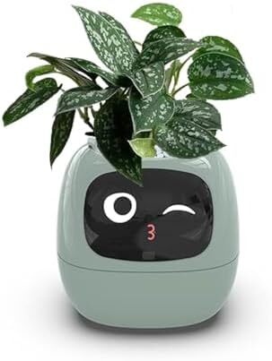 Smart Flowerpots,Smart Pet Planter,Ai Planter,Intelligent Flowerpots,Multiple Expressions,7 Smart Sensors, and Ai Chips Make Raising Plants Easy and Fun for Living Room,Plant-Free(Green) Image