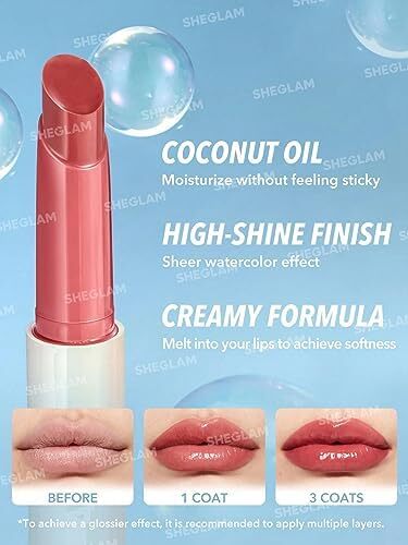 آرایش SHEGLAM - Pout-Perfect Shine Lip Plumper - Moisturizing Plumping Solid Lip Glass Non-Purishing (First Crush) Image