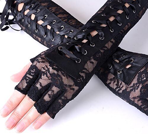 دستکش زنانه بدون انگشت JISEN با آرنج بند استیمپانک گرم کننده بازو Image