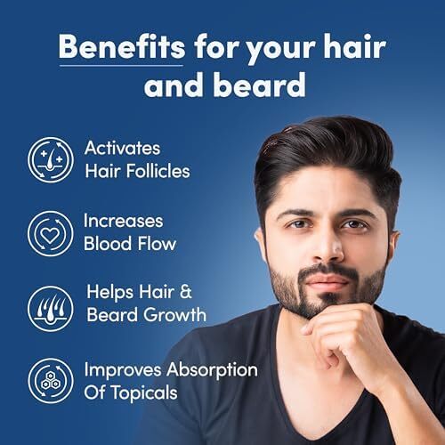 رولر درم ۲ در ۱ من متترز برای مو و ریش | ۵۴۰ سوزن تیتانیوم آلیاژ ۰.۵ میلی‌متری | سر قابل تعویض | تحریک فولیکول‌های مو | رشد مو و ریش را فراهم می‌کند | ایمن و آسان برای استفاده Image