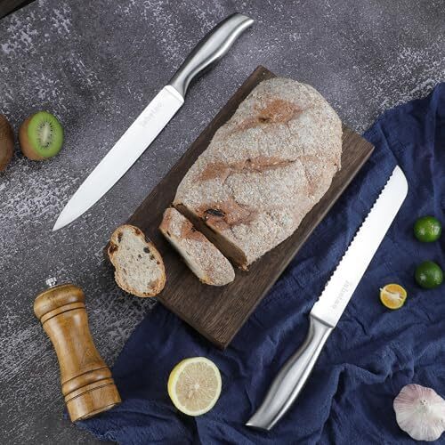 ست مجموعه چاقوهای isheTao برای آشپزخانه با بلوک، مجموعه چاقو ۱۵ تکه آشپزخانه، مجموعه چاقوهای سرآشپز فوق‌العاده تیز برای آشپزخانه، مجموعه چاقو با بلوک استیل ضد زنگ کربن بالا با تیزکن، نقره‌ای Image