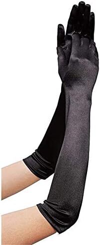 دستکش 21 اینچی برای مهمانی عصرانه زنانه DreamHigh دستکش ساتن بلند مشکی/سفید Image