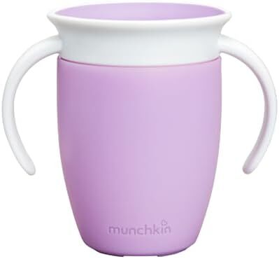 لیوان آموزشی ۳۶۰ درجه مانچکین، لیوان ضد نشت و ضد ریختن با دسته برای نوزادان و کودکان، ظرفیت ۷ اونس، مناسب برای ۶ ماه به بالا، رنگ بنفش Image