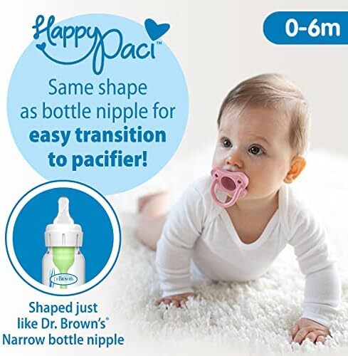 Dr. Brown's Natural Flow Anti-Colic Options+ Narrow Breast to Bottle Pump & Store Feeding Set with Slow Flow Nipples, Baby Bottle Travel Caps and 100% Silicone HappyPaci One-Piece Pacifier, Pink Image