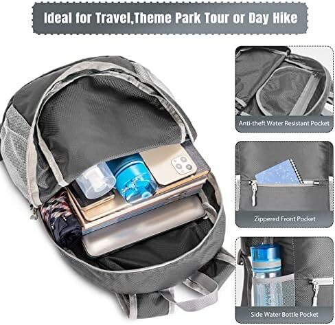 کوله‌پشتی کوچک قابل بسته‌بندی ZOMAKE 20L، کوله‌پشتی کوچک تاشو پیاده‌روی - کیف مسافرتی کوله‌پشتی ضد آب جیبی برای کمپینگ ورزشی مردانه در فضای باز، زنان، مدرسه راهپیمایی، سفر با دوچرخه Image