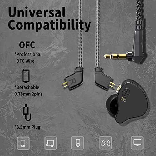 هدفون های CCZ Yinyoo Melody درون گوشی، هدفون های سیمی بدون میکروفن IEM HIFI با بیس 1DD 1BA، باله های گوش، هدفون های IEM با کابل 4N OFC برای موسیقیدانان، خوانندگان، روی صحنه، استودیو (بدون میکروفن، مشکی شفاف) Image