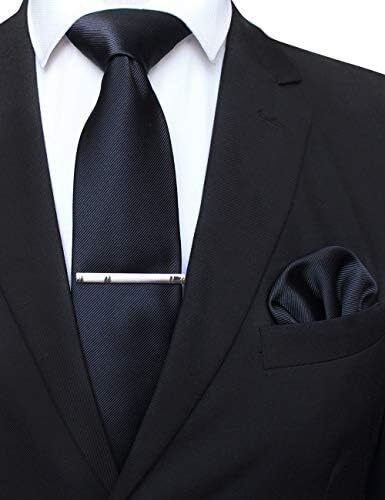 ست گیره کراوات و کراوات چهارگوش جیبی رسمی رنگ جامد JEMYGINS برای مردان Image