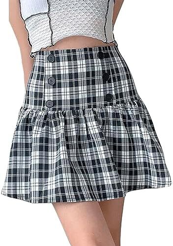 دامن های کوتاه چهارخانه گوتیک IDEALSANXUN برای دامن های چهارخانه کمر بلند زنانه Image