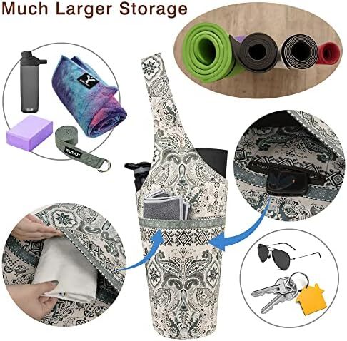کیف مت یوگا چاپ شده مد روز با جیب کناری بزرگ و جیب زیپ دار کیف یوگا بلند و مناسب تشک های بزرگ - دارای لوازم جانبی یوگا بیشتر Image