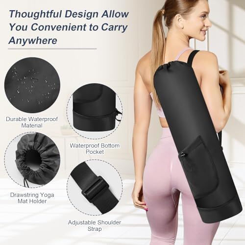 کیسه تشک یوگا گردنفتات با بطری آب، جا متحرک یوگا با بند کامل با بند قابل تنظیم نگهدارنده تشک یوگا با کیسه های یوگا ضد آب جیبی برای زنان مردانه Image