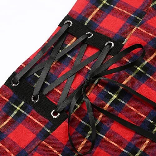 دامن های کوتاه چهارخانه گوتیک IDEALSANXUN برای دامن های چهارخانه کمر بلند زنانه Image