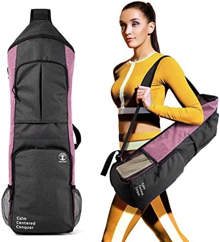 کریر نگهدارنده تشک یوگا Warrior2، کوله پشتی یوگا متناسب با تشک 1/2 اینچی ضخیم، جیب های بزرگ و جا بطری آب | کیسه حمل کامل تشک یوگا زیپ مخصوص مردان باشگاه ورزشی لوازم جانبی یوگا دوچرخه مسافرتی Image