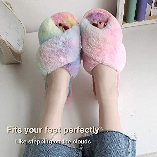LZLER زنانه دمپایی پشمالوی Fuzzy Fluffy Flip Flip Flip Flip Flop دمپایی با پنجه باز کفش صلیب بند کفش سرسره برای خانم ها خانه خانه داخلی در فضای باز Image