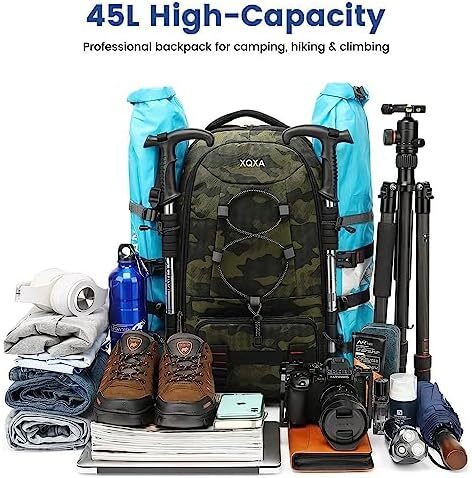 کوله پشتی مسافرتی XQXA، کوله پشتی پیاده روی ضد آب با ظرفیت 45 لیتری کوله پشتی لپ تاپ 17.3 اینچی مردانه کوله پشتی کوهنوردی زنانه برای کمپینگ ورزشی در فضای باز Image