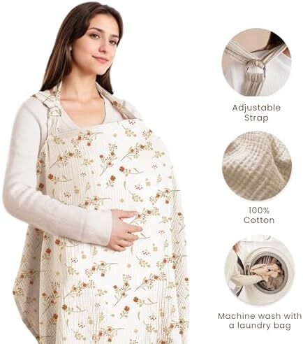 پوشش شیردهی کنسی موسلین برای شیردهی نوزاد، پوشش شیردهی ۱۰۰٪ پنبه‌ای قابل تنفس با حلقه سخت برای پیشبند مادر، چتر صندلی ماشین چندمنظوره (بوکلت زیبا) Image