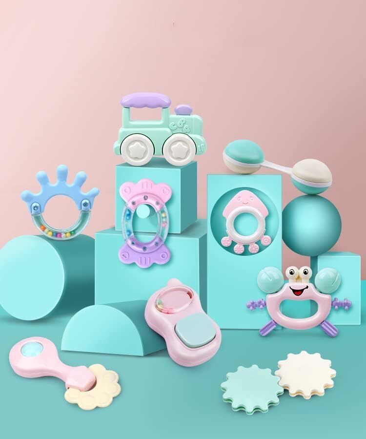 14 عدد ست اسباب‌بازی کودک جغجغه‌های کودک، جغجغه لرزان، اسباب‌بازی موسیقی آموزش رشد اولیه، هدایای تولد نوزاد برای 3 6 9 12 ماهه نوزاد دختر پسر Image