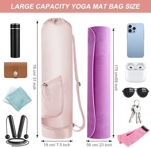 کیسه تشک یوگا گردنفتات با بطری آب، جا متحرک یوگا با بند کامل با بند قابل تنظیم نگهدارنده تشک یوگا با کیسه های یوگا ضد آب جیبی برای زنان مردانه Image