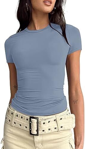 تی شرت آستین کوتاه تمرینی تیشرت یقه گرد زنانه بیگرام باریک و باریک Image