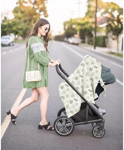 پوشش شیردهی کنسی موسلین برای شیردهی نوزاد، پوشش شیردهی ۱۰۰٪ نخی قابل تنفس با حلقه سخت برای پیشبند مادر، چتر صندلی خودرو چندمنظوره (بهشت نخل) Image