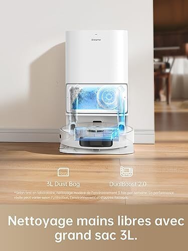 جاروبرقی رباتی Dreame L10 Ultra با عملکرد تی کشی و تخلیه خودکار، تی خودتمیزکن، ناوبری LDS، قدرت مکش 5300Pa، نقشه‌برداری 3D و کنترل اپلیکیشن، سفید Image