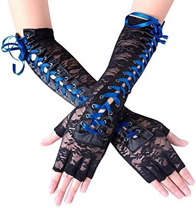 دستکش زنانه بدون انگشت JISEN با آرنج بند استیمپانک گرم کننده بازو Image