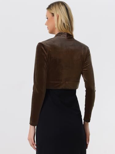 Allegra K Women's Long Sleeve Shrug Velvet Open Front Cropped Bolero Cardigan for Dresses Image
